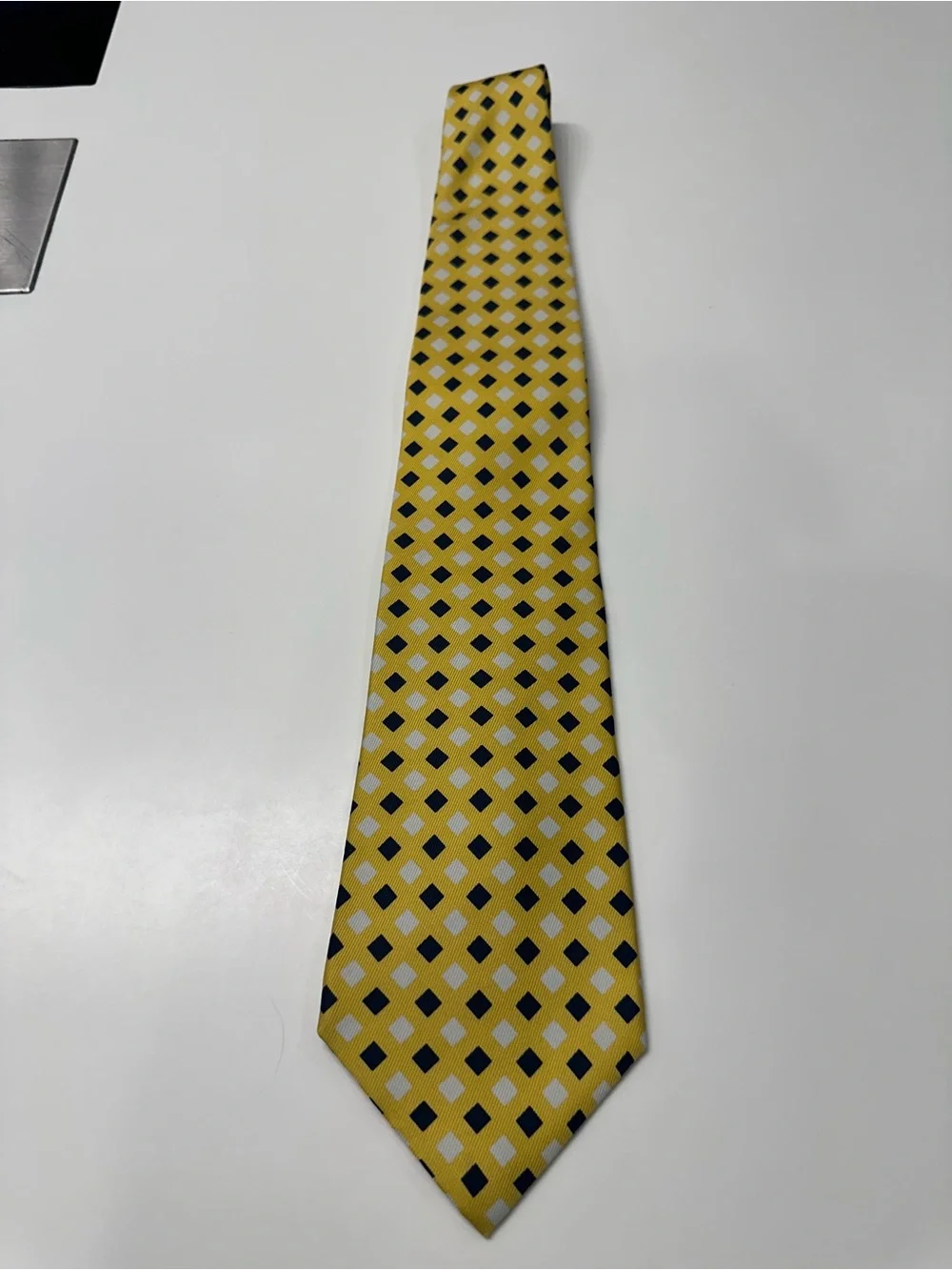 J. Crew Yellow Geometric Silk Tie with Black and White Accents
